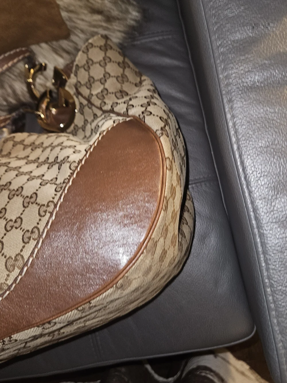 🛑SOLD SOLD SOLD🛑Gucci Beige GG Canvas and Brown Leather Shoulder Bag - Picture 10 of 13